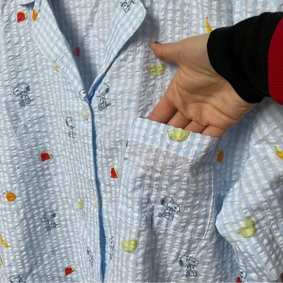 Peanuts x AE Snoopy Fruit Seersucker PJ Set XXL Blue Gingham Short Sleeve/Shorts - Picture 7 of 12